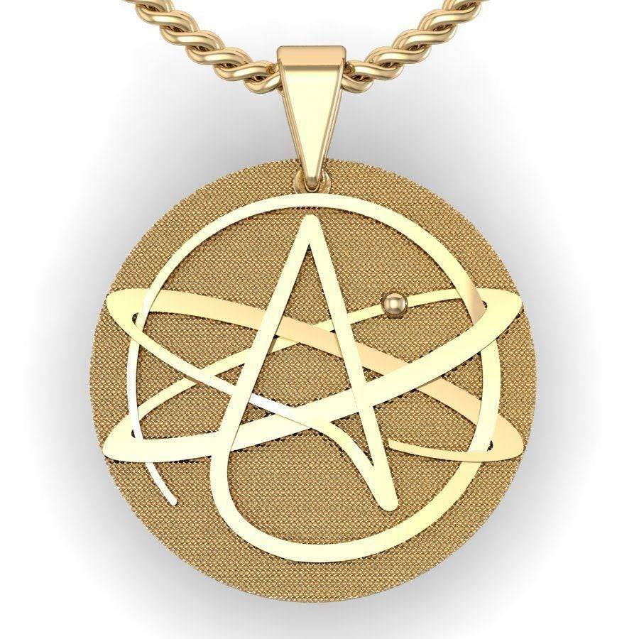 Atomic Whirl Atheism Pendant *10k/14k/18k White, Yellow, Rose, Green Gold, Gold Plated & Silver* American Atheist Religion Charm Necklace | Loni Design Group |   | Men's jewelery|Mens jewelery| Men's pendants| men's necklace|mens Pendants| skull jewelry|Ladies Jewellery| Ladies pendants|ladies skull ring| skull wedding ring| Snake jewelry| gold| silver| Platnium|
