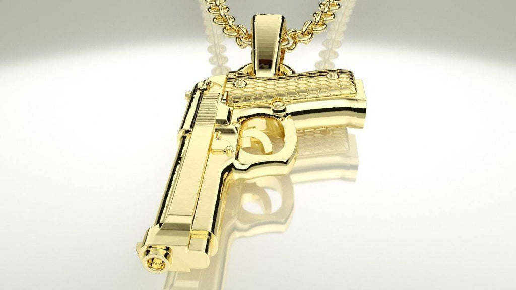 Beretta Pistol Pendant *10k/14k/18k White, Yellow, Rose, Green Gold, Gold Plated & Silver* Handgun Weapon Ammo Bullet Biker Charm Necklace | Loni Design Group |   | Men's jewelery|Mens jewelery| Men's pendants| men's necklace|mens Pendants| skull jewelry|Ladies Jewellery| Ladies pendants|ladies skull ring| skull wedding ring| Snake jewelry| gold| silver| Platnium|