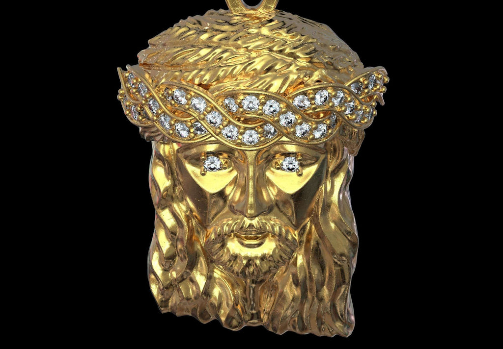 Holy Jesus Christ Pendant *Moissanite With 10k/14k/18k White, Yellow, Rose, Green Gold, Gold Plated & Silver* Christianity Charm Necklace | Loni Design Group |   | Men's jewelery|Mens jewelery| Men's pendants| men's necklace|mens Pendants| skull jewelry|Ladies Jewellery| Ladies pendants|ladies skull ring| skull wedding ring| Snake jewelry| gold| silver| Platnium|