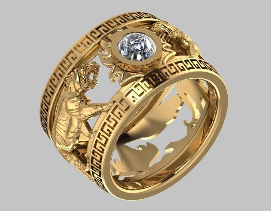 3D Wired Tiger Face Gold Fashion Ring - Walmart.com