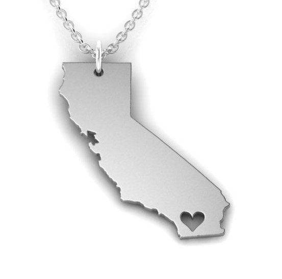 Love California Pendant *10k/14k/18k White Yellow Rose Green Gold, Gold Plated & Silver* USA America State Los Angeles Heart Charm Necklace | Loni Design Group |   | Men's jewelery|Mens jewelery| Men's pendants| men's necklace|mens Pendants| skull jewelry|Ladies Jewellery| Ladies pendants|ladies skull ring| skull wedding ring| Snake jewelry| gold| silver| Platnium|