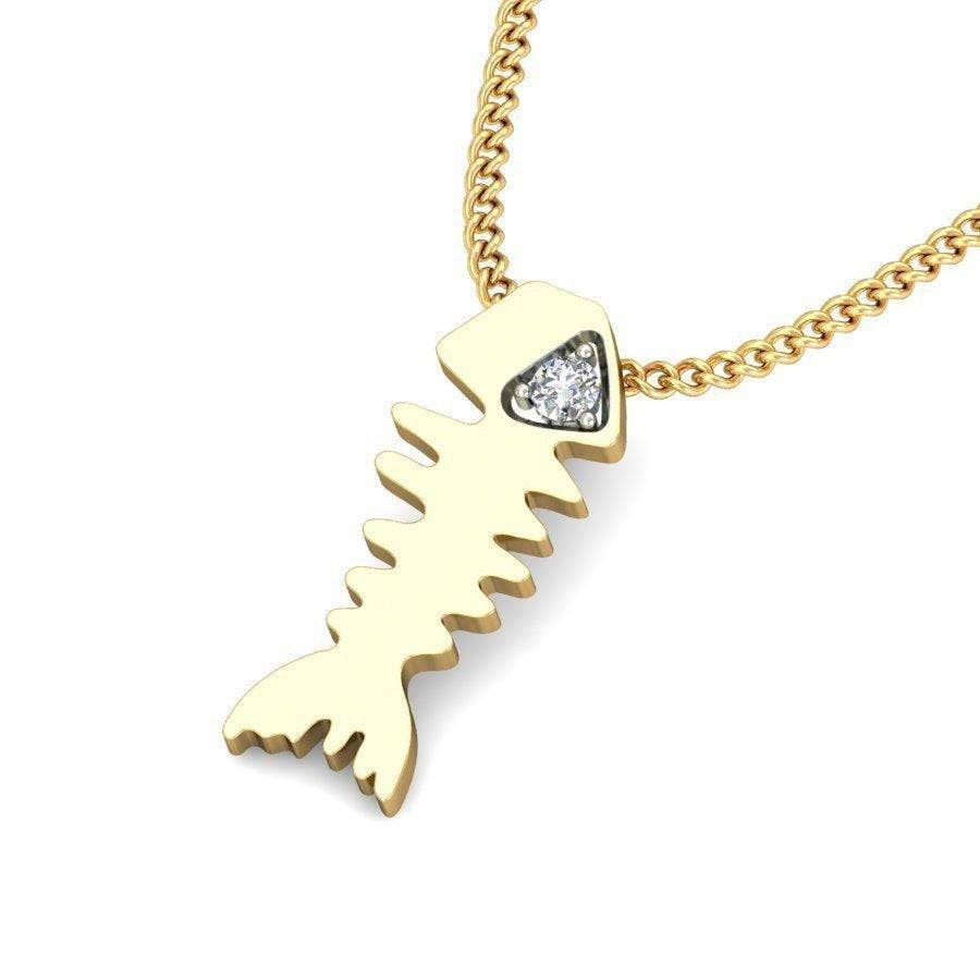 Fish Skeleton Pendant *Moissanite With 10k/14k/18k White, Yellow, Rose, Green Gold, Gold Plated & Silver* Bone Dead Gothic Charm Necklace | Loni Design Group |   | Men's jewelery|Mens jewelery| Men's pendants| men's necklace|mens Pendants| skull jewelry|Ladies Jewellery| Ladies pendants|ladies skull ring| skull wedding ring| Snake jewelry| gold| silver| Platnium|