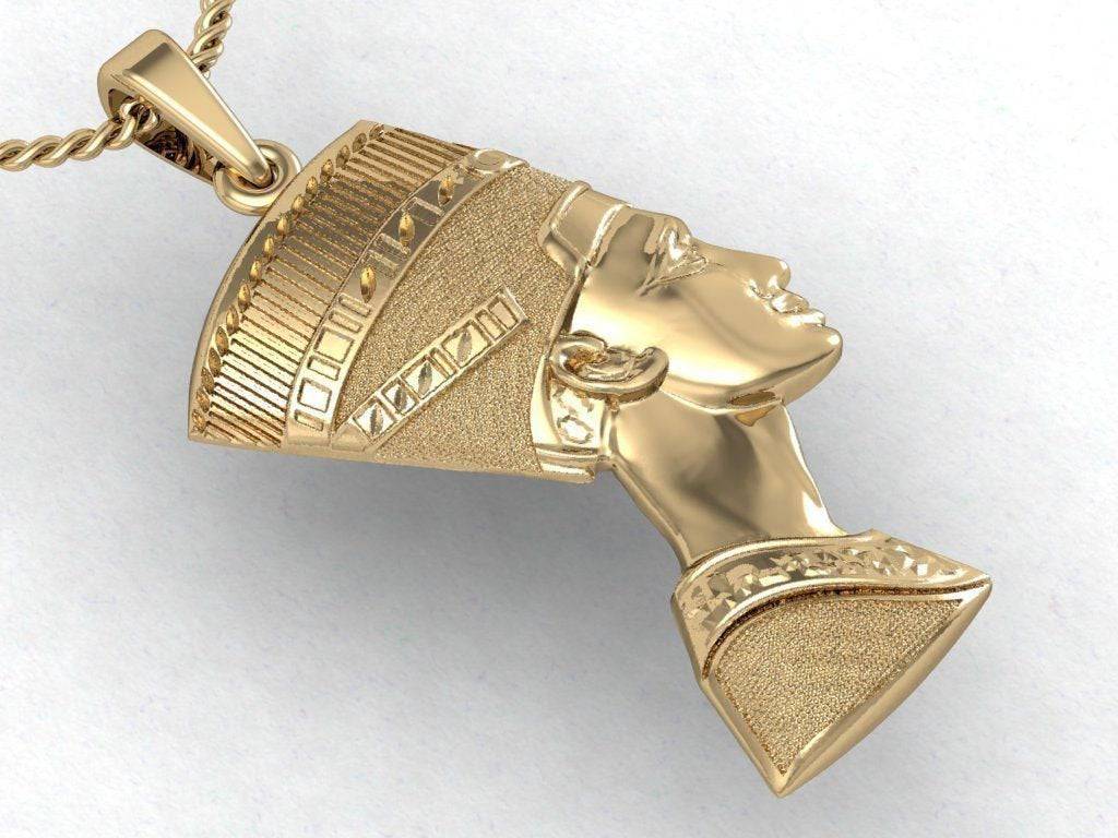 Nefertiti Pendant *10k/14k/18k White, Yellow, Rose, Green Gold, Gold Plated & Silver* Queen Egypt Egyptian Pharaoh Ancient Charm Necklace | Loni Design Group |   | Men's jewelery|Mens jewelery| Men's pendants| men's necklace|mens Pendants| skull jewelry|Ladies Jewellery| Ladies pendants|ladies skull ring| skull wedding ring| Snake jewelry| gold| silver| Platnium|