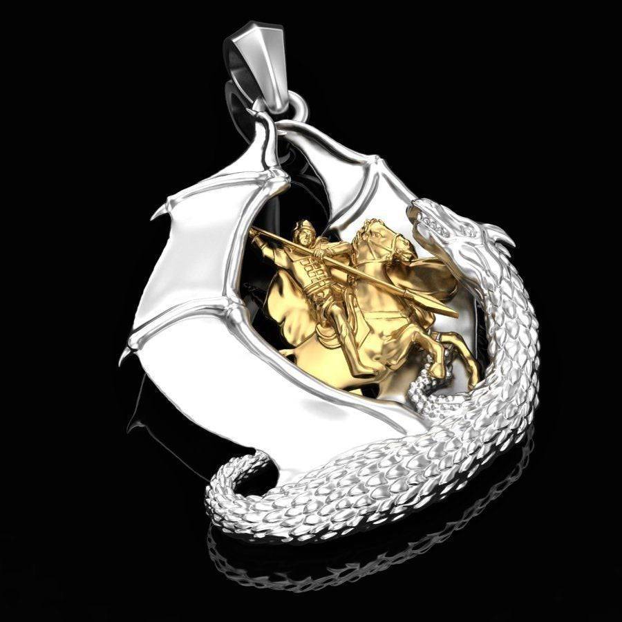 St George Slaying The Dragon Pendant | Loni Design Group | Pendants  | Men's jewelery|Mens jewelery| Men's pendants| men's necklace|mens Pendants| skull jewelry|Ladies Jewellery| Ladies pendants|ladies skull ring| skull wedding ring| Snake jewelry| gold| silver| Platnium|