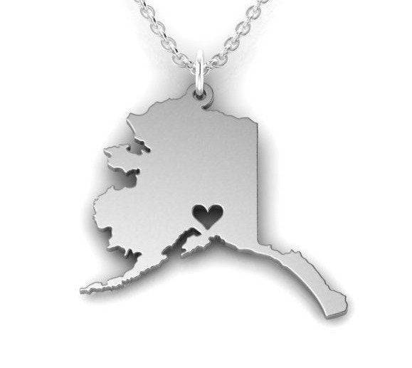 Love Alaska Pendant *10k/14k/18k White, Yellow, Rose, Green Gold, Gold Plated & Silver* USA America State City Anchorage Juno Heart Charm | Loni Design Group |   | Men's jewelery|Mens jewelery| Men's pendants| men's necklace|mens Pendants| skull jewelry|Ladies Jewellery| Ladies pendants|ladies skull ring| skull wedding ring| Snake jewelry| gold| silver| Platnium|