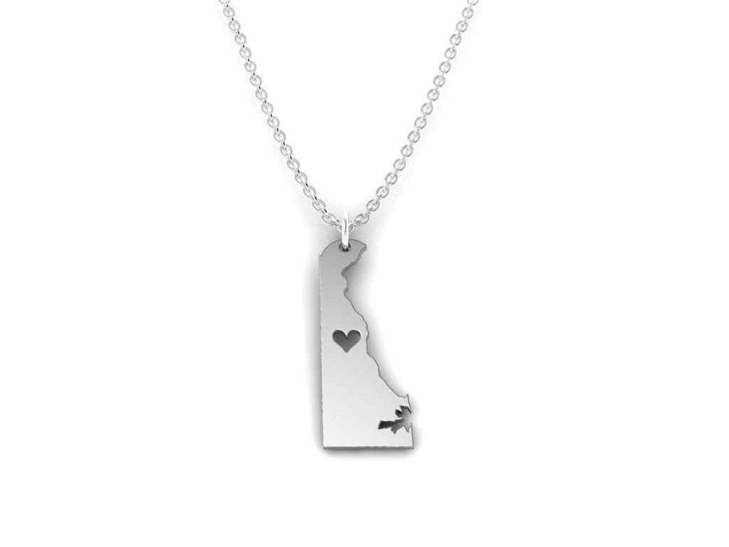 Love Delaware Pendant *10k/14k/18k White, Yellow, Rose, Green Gold, Gold Plated & Silver* USA America State City Wilmington Heart Charm | Loni Design Group |   | Men's jewelery|Mens jewelery| Men's pendants| men's necklace|mens Pendants| skull jewelry|Ladies Jewellery| Ladies pendants|ladies skull ring| skull wedding ring| Snake jewelry| gold| silver| Platnium|