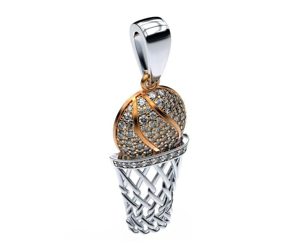 All Net Basketball Pendant *0.62 Moissanite With 10k/14k/18k White, Yellow, Rose Green Gold, Gold Plated & Silver* NBA Sport Charm Necklace | Loni Design Group |   | Men's jewelery|Mens jewelery| Men's pendants| men's necklace|mens Pendants| skull jewelry|Ladies Jewellery| Ladies pendants|ladies skull ring| skull wedding ring| Snake jewelry| gold| silver| Platnium|
