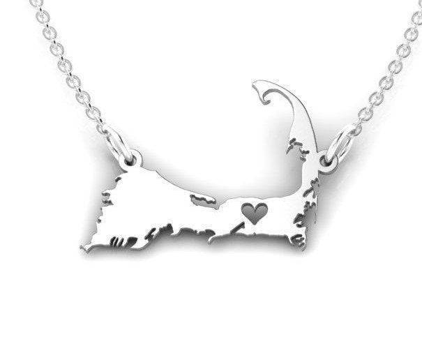 Love Cape Cod Pendant *10k/14k/18k White, Yellow, Rose, Green Gold, Gold Plated & Silver* USA America State City Massachusetts Heart Charm | Loni Design Group |   | Men's jewelery|Mens jewelery| Men's pendants| men's necklace|mens Pendants| skull jewelry|Ladies Jewellery| Ladies pendants|ladies skull ring| skull wedding ring| Snake jewelry| gold| silver| Platnium|