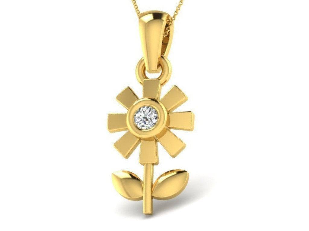 Simple Flower Pendant *Moissanite With 10k/14k/18k White, Yellow, Rose, Green Gold, Gold Plated & Silver* Daisy Sunflower Charm Necklace | Loni Design Group |   | Men's jewelery|Mens jewelery| Men's pendants| men's necklace|mens Pendants| skull jewelry|Ladies Jewellery| Ladies pendants|ladies skull ring| skull wedding ring| Snake jewelry| gold| silver| Platnium|