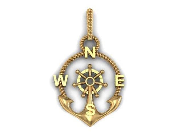 Never Lost Nautical Pendant *10k/14k/18k White, Yellow, Rose, Green Gold, Gold Plated & Silver* Anchor Compass North Boat Charm Necklace | Loni Design Group |   | Men's jewelery|Mens jewelery| Men's pendants| men's necklace|mens Pendants| skull jewelry|Ladies Jewellery| Ladies pendants|ladies skull ring| skull wedding ring| Snake jewelry| gold| silver| Platnium|