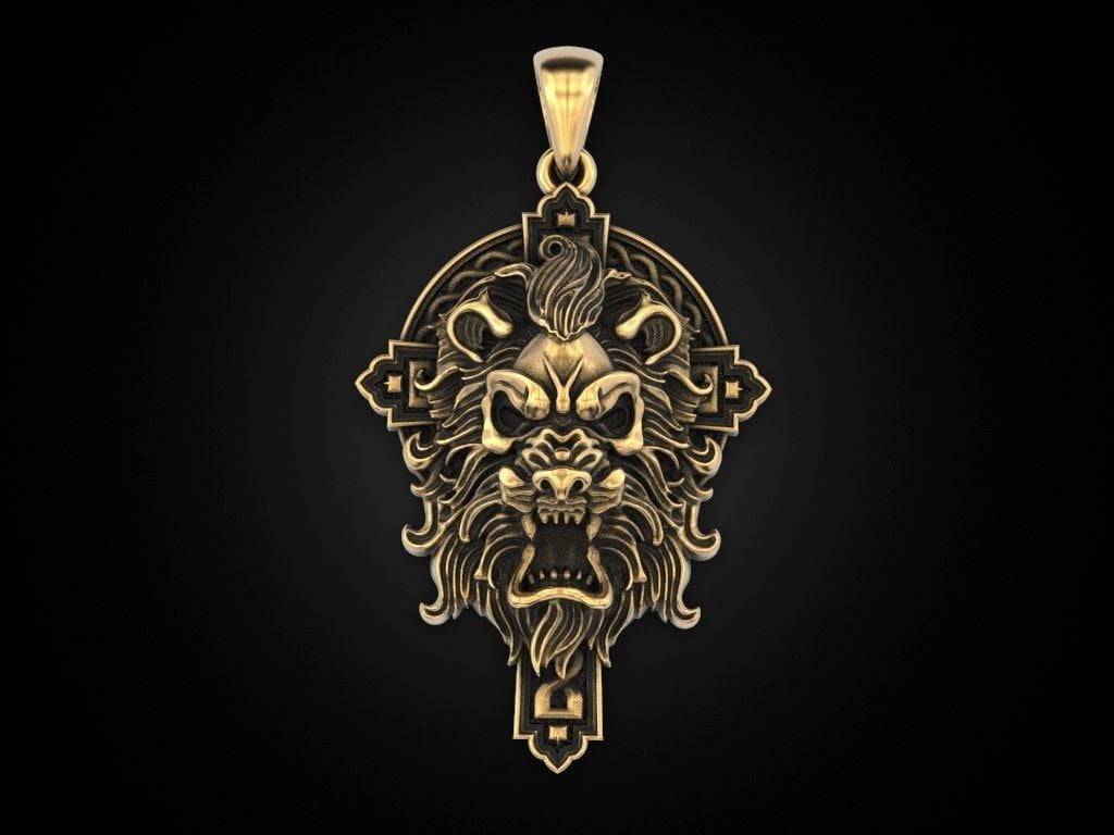 Lion on the Cross Pendant *10k/14k/18k White, Yellow, Rose, Green Gold, Gold Plated & Silver* Animal Crucifix Gothic Celtic Charm Necklace | Loni Design Group |   | Men's jewelery|Mens jewelery| Men's pendants| men's necklace|mens Pendants| skull jewelry|Ladies Jewellery| Ladies pendants|ladies skull ring| skull wedding ring| Snake jewelry| gold| silver| Platnium|