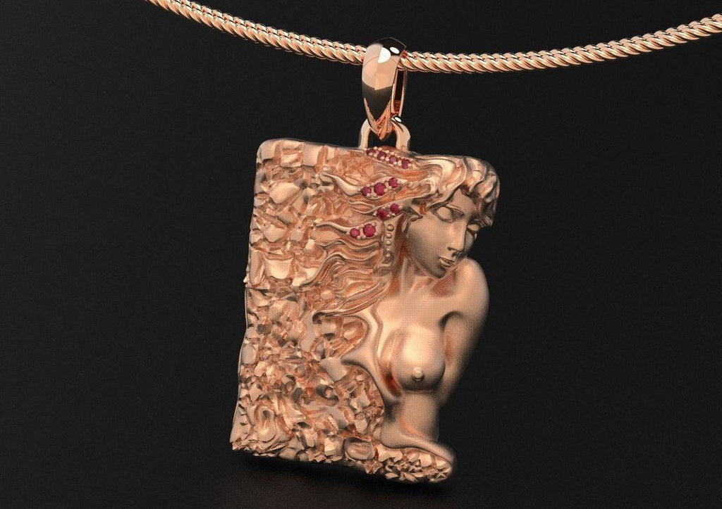 Woman Etched In Stone Pendant *Moissanite With 10k/14k/18k White, Yellow, Rose, Green Gold, Gold Plated & Silver* Women Girl Charm Necklace | Loni Design Group |   | Men's jewelery|Mens jewelery| Men's pendants| men's necklace|mens Pendants| skull jewelry|Ladies Jewellery| Ladies pendants|ladies skull ring| skull wedding ring| Snake jewelry| gold| silver| Platnium|