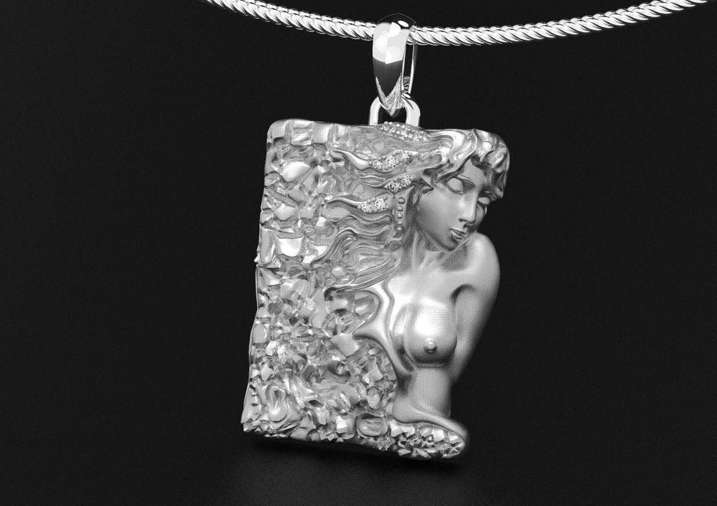 Woman Etched In Stone Pendant *Moissanite With 10k/14k/18k White, Yellow, Rose, Green Gold, Gold Plated & Silver* Women Girl Charm Necklace | Loni Design Group |   | Men's jewelery|Mens jewelery| Men's pendants| men's necklace|mens Pendants| skull jewelry|Ladies Jewellery| Ladies pendants|ladies skull ring| skull wedding ring| Snake jewelry| gold| silver| Platnium|