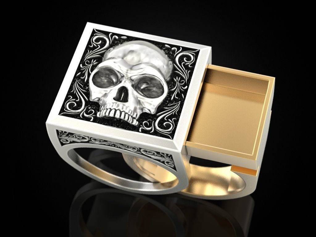 Schijnen Doe alles met mijn kracht Slot Skull Hidden Compartment Ring | Loni Design Group Rings $971.75 | 10k Gold,  14k Gold , 18k gold , .925 Sterling Silver & Platinum
