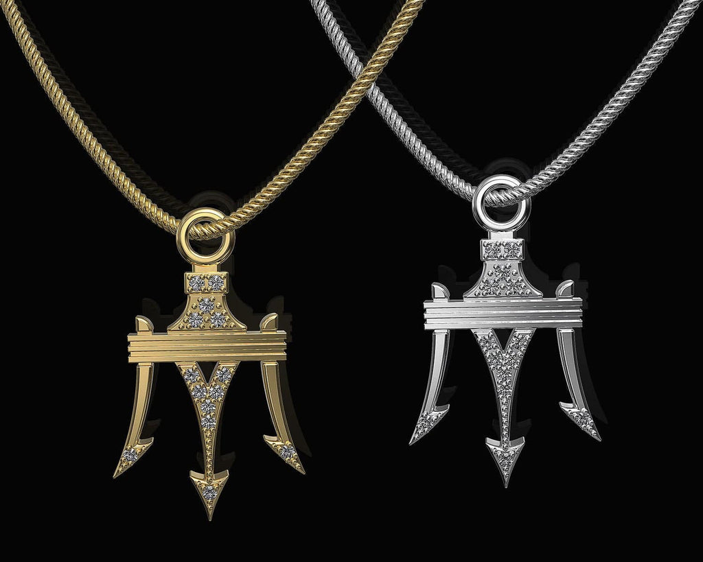 Trident Of Poseidon Pendant *Moissanite With 10k/14k/18k White, Yellow, Rose, Green Gold, Gold Plated & Silver* Water Boat Charm Necklace | Loni Design Group |   | Men's jewelery|Mens jewelery| Men's pendants| men's necklace|mens Pendants| skull jewelry|Ladies Jewellery| Ladies pendants|ladies skull ring| skull wedding ring| Snake jewelry| gold| silver| Platnium|