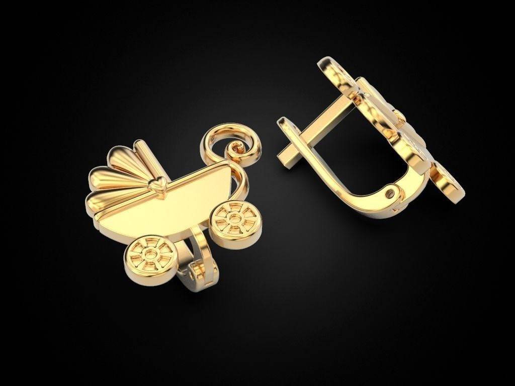 Baby Carriage Earrings *10k/14k/18k White, Yellow, Rose, Green Gold, Gold  Plated & Silver* Child Mom Dad Stroller Women Woman Girl Mother, Loni  Design Group $454.25