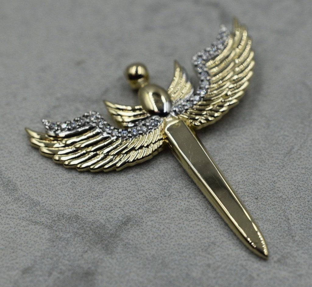 Archangel Michael's Sword Pendant *Moissanite With 10k/14k/18k White, Yellow, Rose, Green Gold, Gold Plated & Silver* Wing Charm Necklace | Loni Design Group |   | Men's jewelery|Mens jewelery| Men's pendants| men's necklace|mens Pendants| skull jewelry|Ladies Jewellery| Ladies pendants|ladies skull ring| skull wedding ring| Snake jewelry| gold| silver| Platnium|