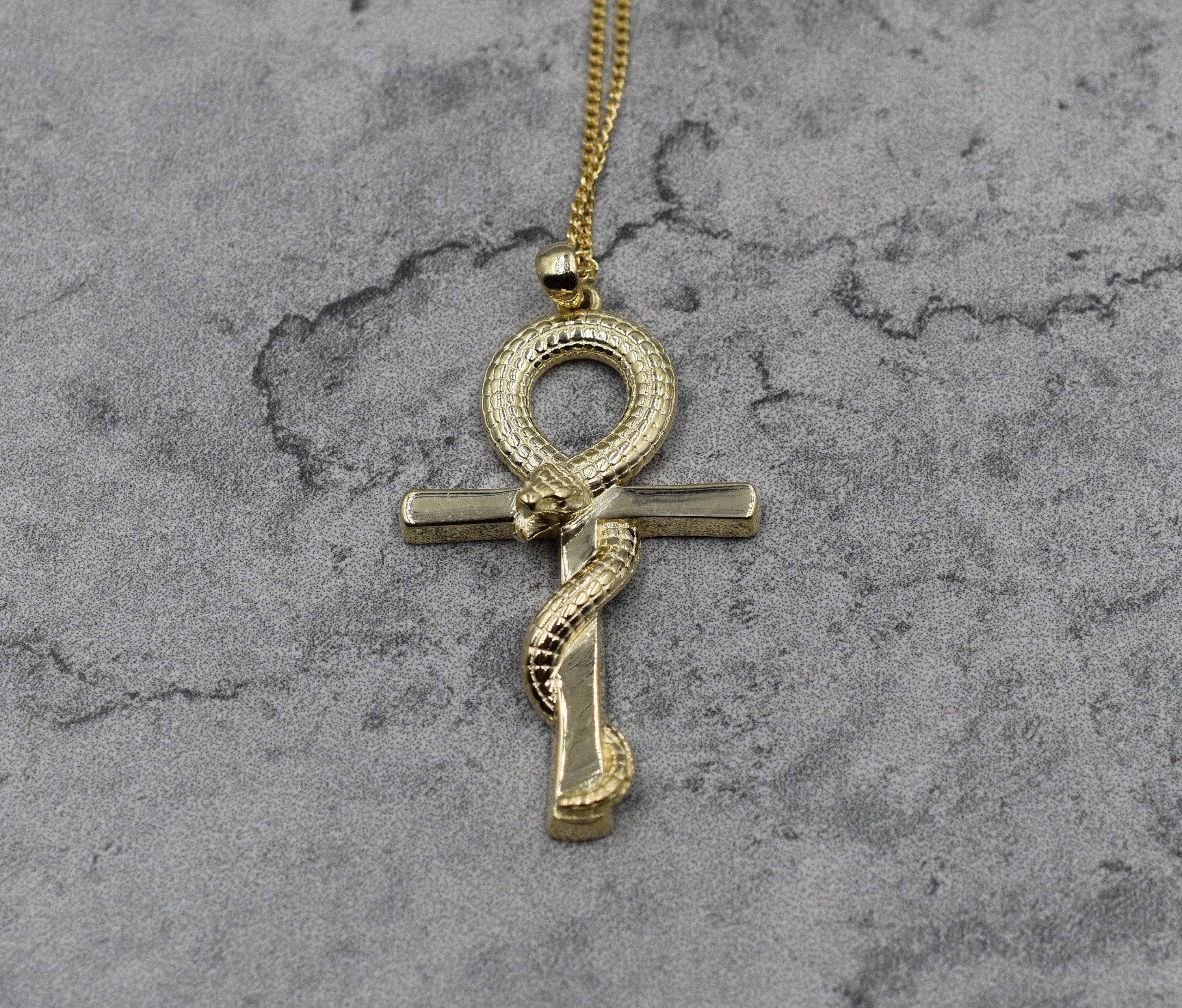 Serpent Ankh Pendant *10k/14k/18k White, Yellow, Rose, Green Gold