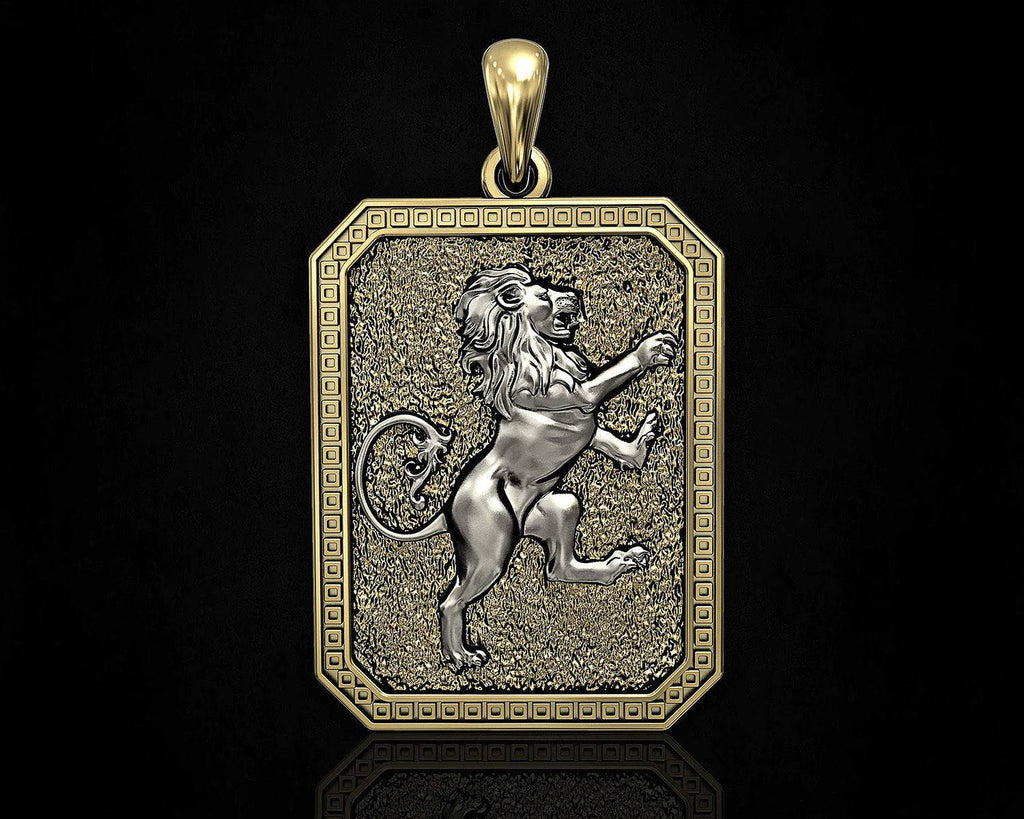 Heraldic Lion Pendant *10k/14k/18k White, Yellow, Rose, Green Gold, Gold Plated & Silver* Animal Courage Nobility Royalty Charm Necklace | Loni Design Group |   | Men's jewelery|Mens jewelery| Men's pendants| men's necklace|mens Pendants| skull jewelry|Ladies Jewellery| Ladies pendants|ladies skull ring| skull wedding ring| Snake jewelry| gold| silver| Platnium|