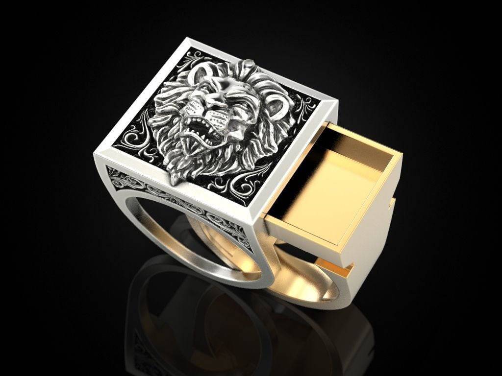Lion Hidden Compartment Ring | Loni Design Group | Rings  | Men's jewelery|Mens jewelery| Men's pendants| men's necklace|mens Pendants| skull jewelry|Ladies Jewellery| Ladies pendants|ladies skull ring| skull wedding ring| Snake jewelry| gold| silver| Platnium|