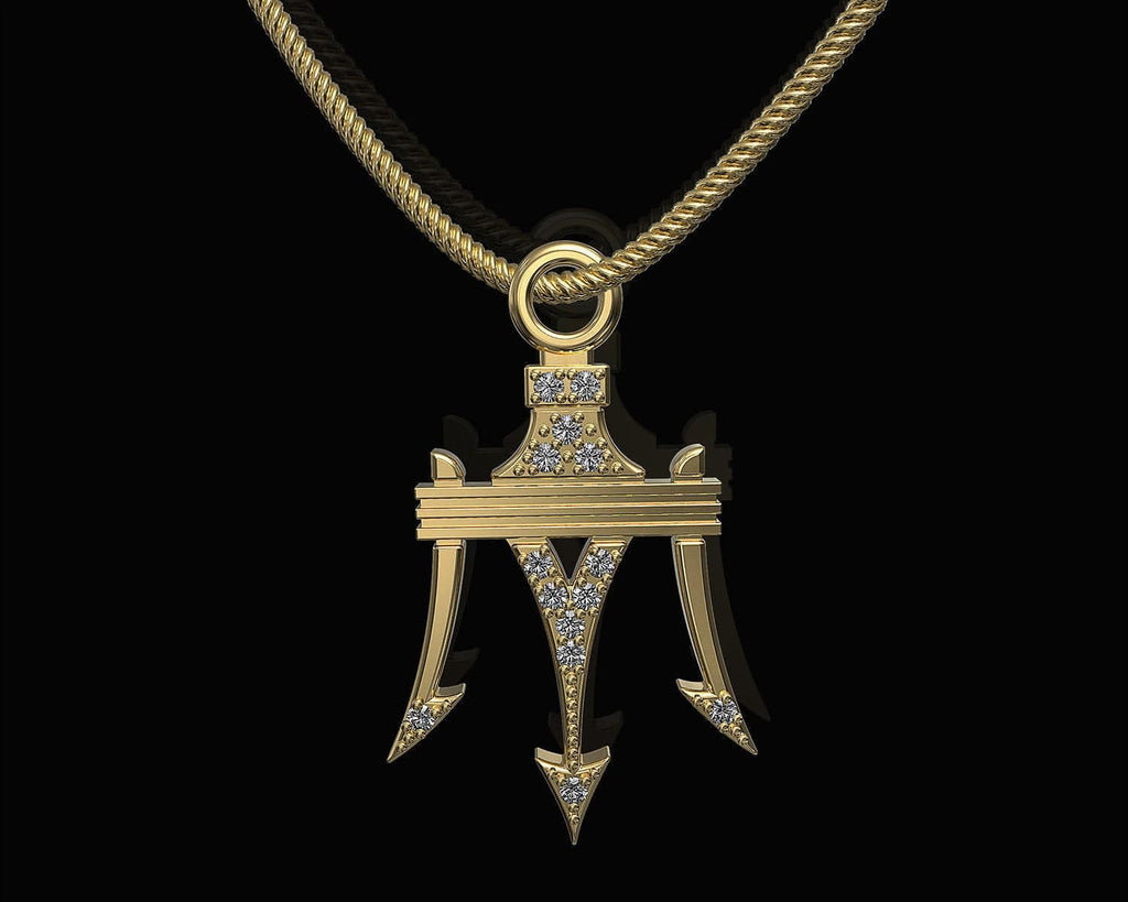 Trident Of Poseidon Pendant *Moissanite With 10k/14k/18k White, Yellow, Rose, Green Gold, Gold Plated & Silver* Water Boat Charm Necklace | Loni Design Group |   | Men's jewelery|Mens jewelery| Men's pendants| men's necklace|mens Pendants| skull jewelry|Ladies Jewellery| Ladies pendants|ladies skull ring| skull wedding ring| Snake jewelry| gold| silver| Platnium|