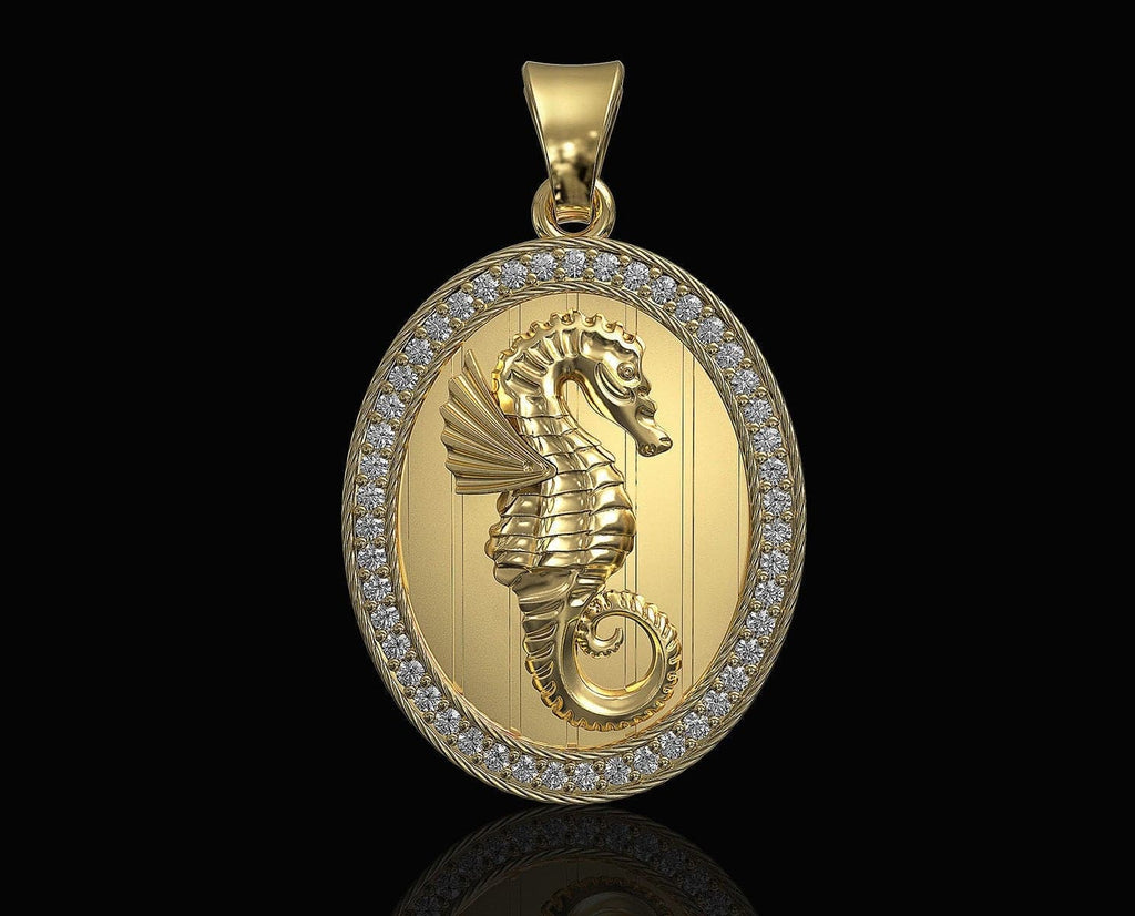 Seahorse Pendant *Moissanite With 10k/14k/18k White, Yellow, Rose, Green Gold, Gold Plated & Silver* Animal Fish Water Boat Charm Necklace | Loni Design Group |   | Men's jewelery|Mens jewelery| Men's pendants| men's necklace|mens Pendants| skull jewelry|Ladies Jewellery| Ladies pendants|ladies skull ring| skull wedding ring| Snake jewelry| gold| silver| Platnium|