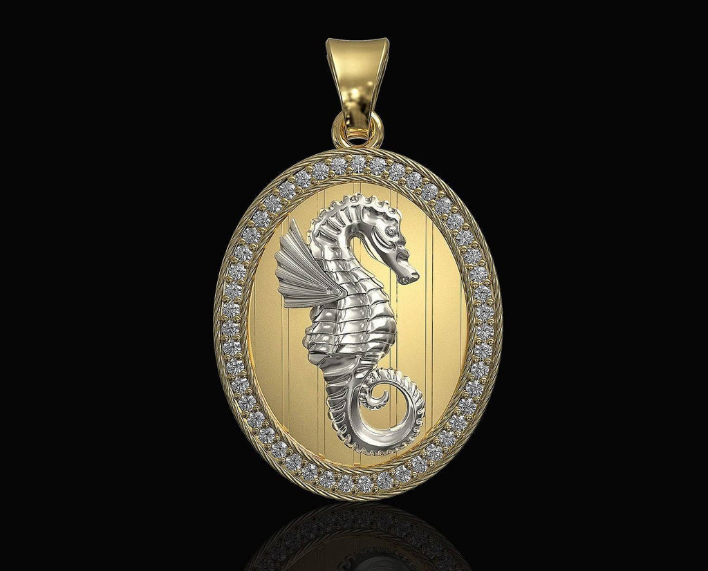 Seahorse Pendant *Moissanite With 10k/14k/18k White, Yellow, Rose, Green Gold, Gold Plated & Silver* Animal Fish Water Boat Charm Necklace | Loni Design Group |   | Men's jewelery|Mens jewelery| Men's pendants| men's necklace|mens Pendants| skull jewelry|Ladies Jewellery| Ladies pendants|ladies skull ring| skull wedding ring| Snake jewelry| gold| silver| Platnium|