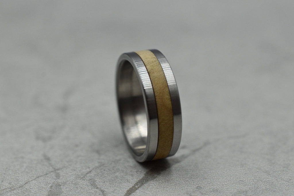 Canadian Maple Wood and Stainless Steel Ring - Other Metals & Inserts Available - Wedding Band, Wedding Ring, Inlay, Thumb Ring, Men, Man | Loni Design Group |   | Men's jewelery|Mens jewelery| Men's pendants| men's necklace|mens Pendants| skull jewelry|Ladies Jewellery| Ladies pendants|ladies skull ring| skull wedding ring| Snake jewelry| gold| silver| Platnium|