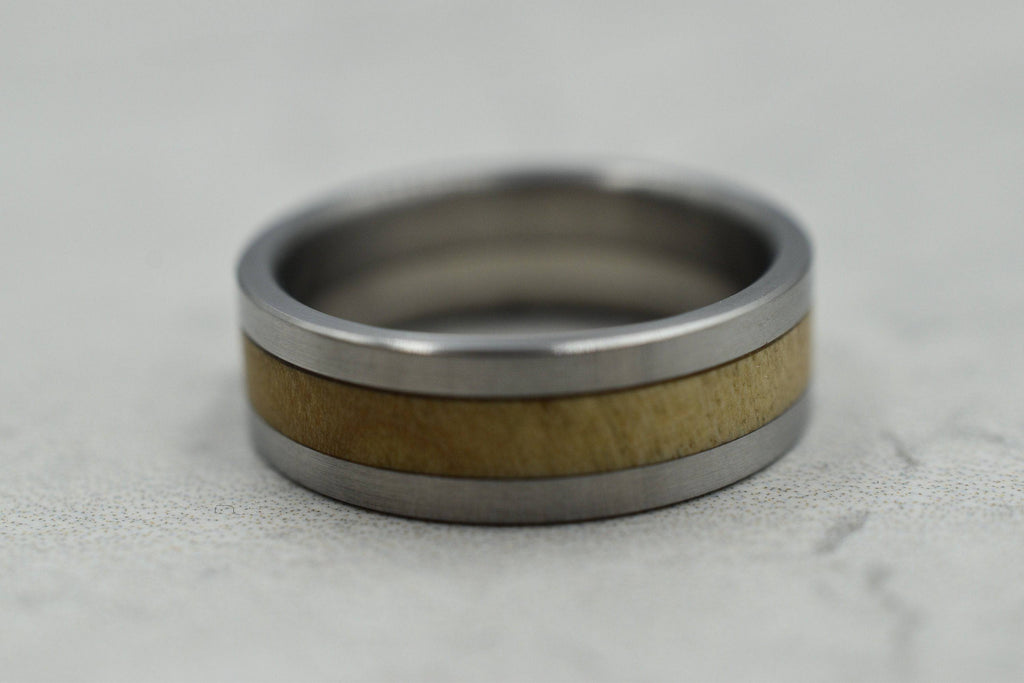 Canadian Maple Wood and Stainless Steel Ring - Other Metals & Inserts Available - Wedding Band, Wedding Ring, Inlay, Thumb Ring, Men, Man | Loni Design Group |   | Men's jewelery|Mens jewelery| Men's pendants| men's necklace|mens Pendants| skull jewelry|Ladies Jewellery| Ladies pendants|ladies skull ring| skull wedding ring| Snake jewelry| gold| silver| Platnium|
