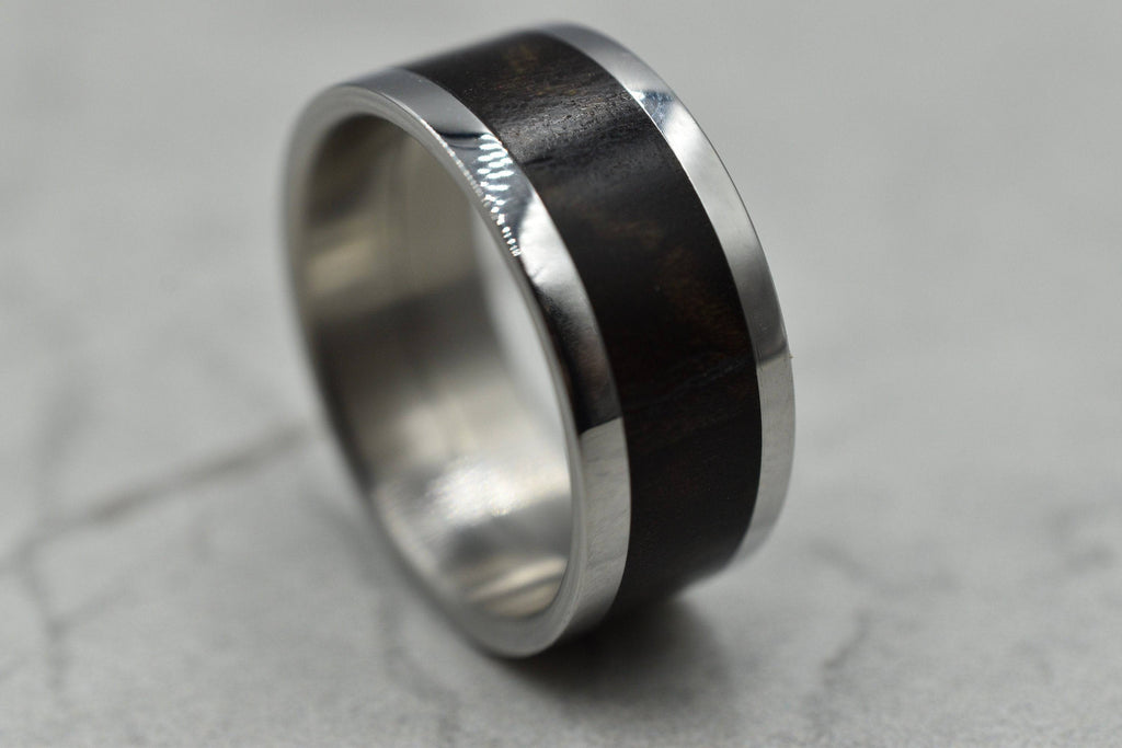 Canadian Walnut Wood and Stainless Steel Ring - Other Metals & Inserts Available - Wedding Band, Wedding Ring, Inlay, Thumb Ring, Men, Man | Loni Design Group |   | Men's jewelery|Mens jewelery| Men's pendants| men's necklace|mens Pendants| skull jewelry|Ladies Jewellery| Ladies pendants|ladies skull ring| skull wedding ring| Snake jewelry| gold| silver| Platnium|