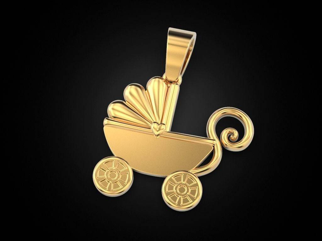 Carriage Pendant *10k/14k/18k White, Yellow, Rose, Green Gold, Gold Plated & Silver* Baby Mom Dad Child Family Stroller Charm Necklace | Loni Design Group |   | Men's jewelery|Mens jewelery| Men's pendants| men's necklace|mens Pendants| skull jewelry|Ladies Jewellery| Ladies pendants|ladies skull ring| skull wedding ring| Snake jewelry| gold| silver| Platnium|