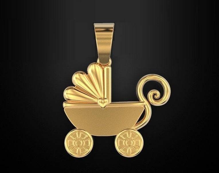 Carriage Pendant *10k/14k/18k White, Yellow, Rose, Green Gold, Gold Plated & Silver* Baby Mom Dad Child Family Stroller Charm Necklace | Loni Design Group |   | Men's jewelery|Mens jewelery| Men's pendants| men's necklace|mens Pendants| skull jewelry|Ladies Jewellery| Ladies pendants|ladies skull ring| skull wedding ring| Snake jewelry| gold| silver| Platnium|