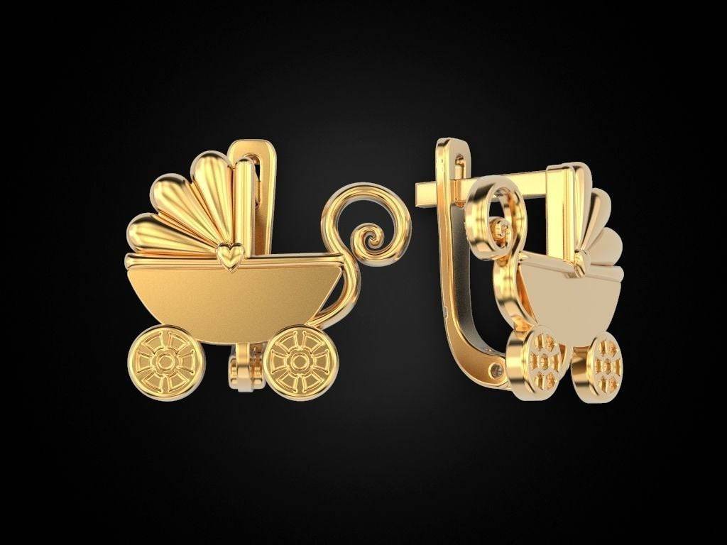 Baby Carriage Earrings *10k/14k/18k White, Yellow, Rose, Green Gold, Gold Plated & Silver* Child Mom Dad Stroller Women Woman Girl Mother | Loni Design Group |   | Men's jewelery|Mens jewelery| Men's pendants| men's necklace|mens Pendants| skull jewelry|Ladies Jewellery| Ladies pendants|ladies skull ring| skull wedding ring| Snake jewelry| gold| silver| Platnium|