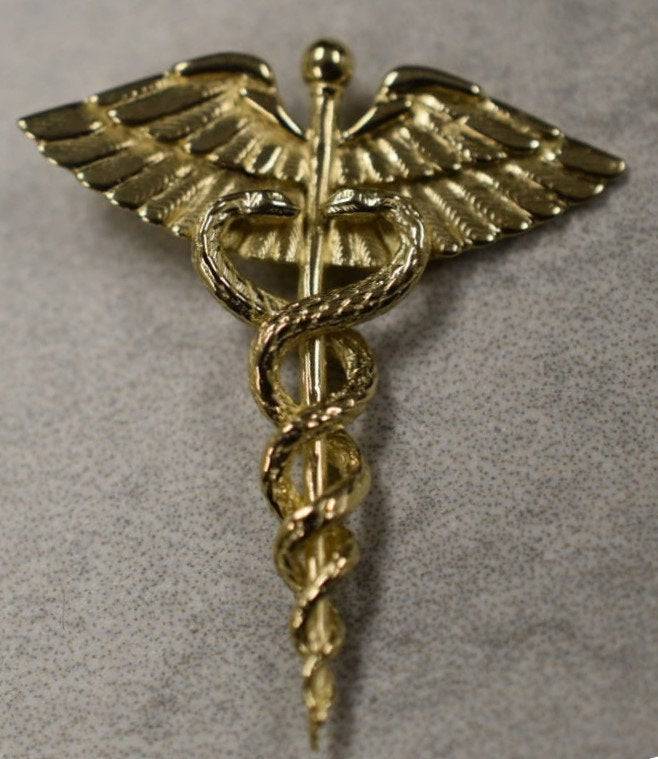 Amazon.com: American Heroes 14k Yellow Gold Caduceus Medical Noble Symbol Pendant  Necklace, 16