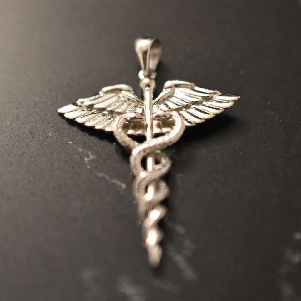 Caduceus First Aid Pendant *10k/14k/18k White, Yellow, Rose, Green Gold, Gold Plated & Silver* Doctor Nurse Paramedic Hermes Charm Necklace | Loni Design Group |   | Men's jewelery|Mens jewelery| Men's pendants| men's necklace|mens Pendants| skull jewelry|Ladies Jewellery| Ladies pendants|ladies skull ring| skull wedding ring| Snake jewelry| gold| silver| Platnium|