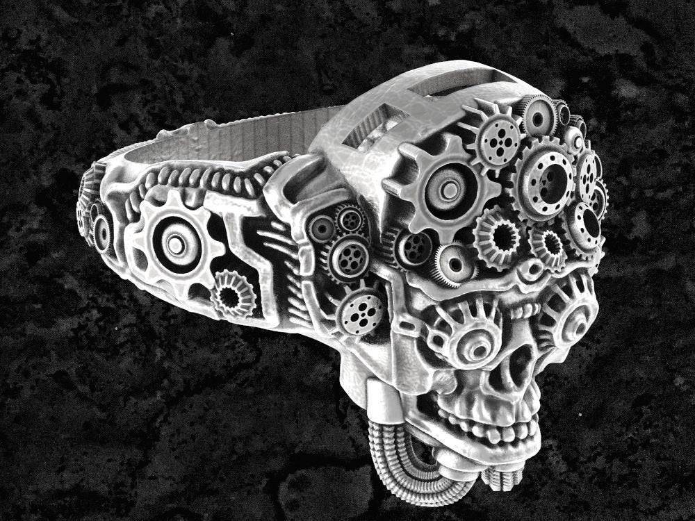 Gearhead Skull Ring | Loni Design Group | Rings  | Men's jewelery|Mens jewelery| Men's pendants| men's necklace|mens Pendants| skull jewelry|Ladies Jewellery| Ladies pendants|ladies skull ring| skull wedding ring| Snake jewelry| gold| silver| Platnium|