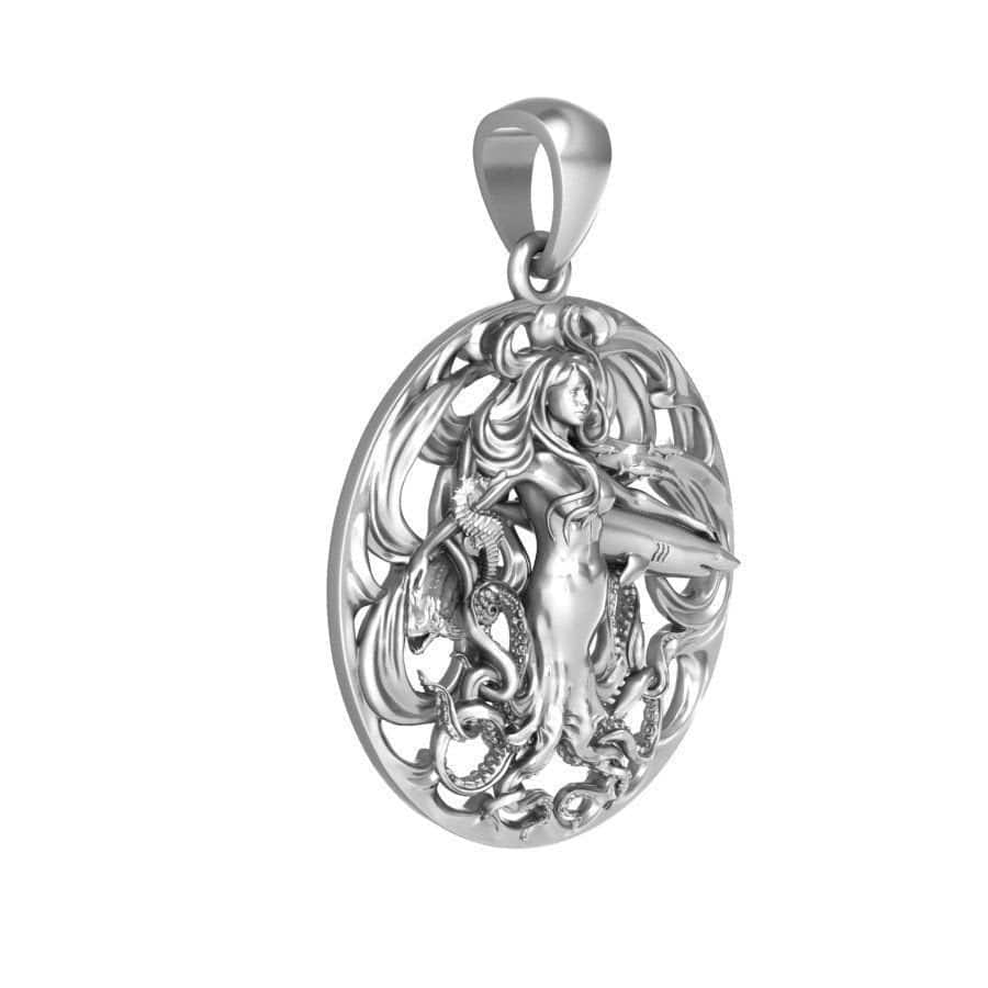Ocean Queen Pendant *10k/14k/18k White, Yellow, Rose, Green Gold, Gold Plated & Silver* Water Sea Octopus Shark Fish Seahorse Charm Necklace | Loni Design Group |   | Men's jewelery|Mens jewelery| Men's pendants| men's necklace|mens Pendants| skull jewelry|Ladies Jewellery| Ladies pendants|ladies skull ring| skull wedding ring| Snake jewelry| gold| silver| Platnium|