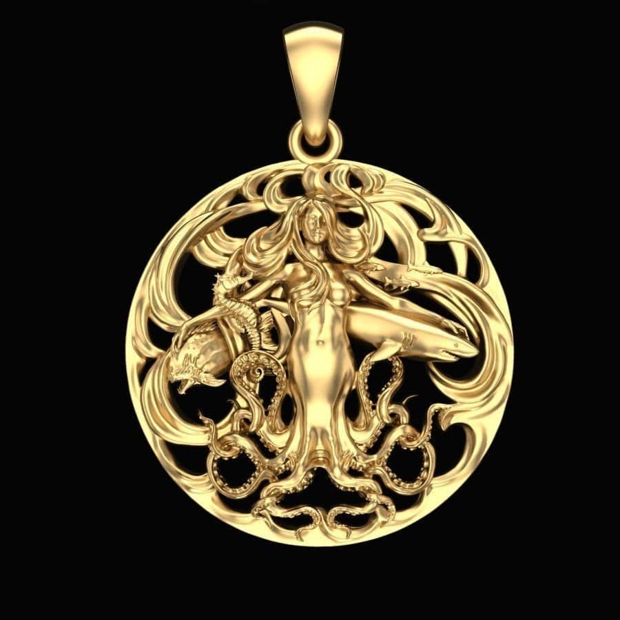 Ocean Queen Pendant *10k/14k/18k White, Yellow, Rose, Green Gold, Gold Plated & Silver* Water Sea Octopus Shark Fish Seahorse Charm Necklace | Loni Design Group |   | Men's jewelery|Mens jewelery| Men's pendants| men's necklace|mens Pendants| skull jewelry|Ladies Jewellery| Ladies pendants|ladies skull ring| skull wedding ring| Snake jewelry| gold| silver| Platnium|