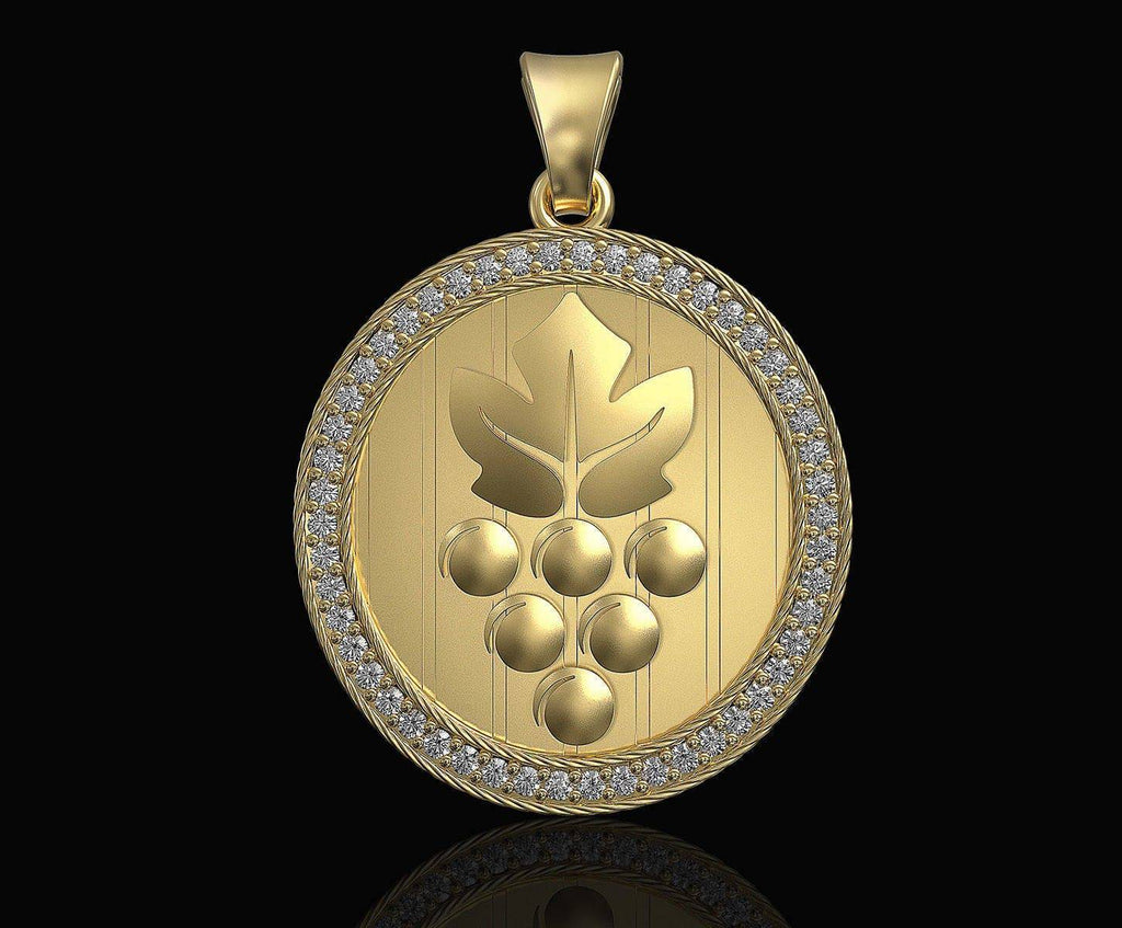 Grape Leaf Pendant *Moissanite With 10k/14k/18k White, Yellow, Rose, Green Gold, Gold Plated & Silver* Fruit Wine Farm Nature Charm Necklace | Loni Design Group |   | Men's jewelery|Mens jewelery| Men's pendants| men's necklace|mens Pendants| skull jewelry|Ladies Jewellery| Ladies pendants|ladies skull ring| skull wedding ring| Snake jewelry| gold| silver| Platnium|