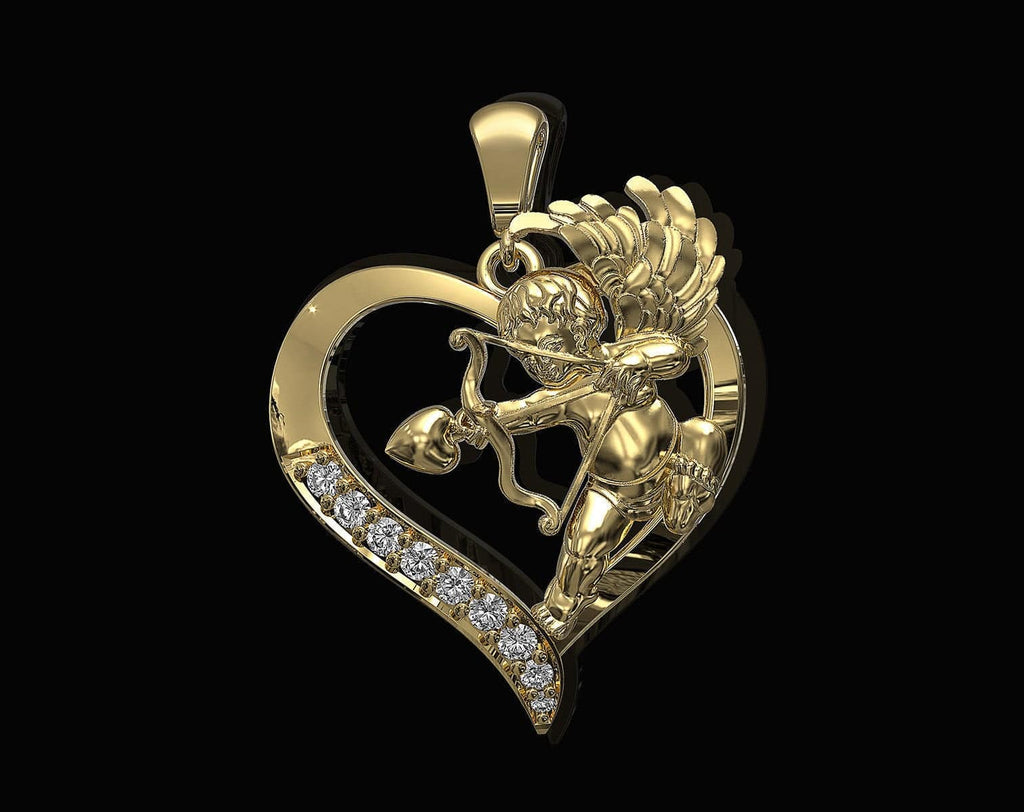 Cupid Pendant *Moissanite With 10k/14k/18k White, Yellow, Rose, Green Gold, Gold Plated & Silver* Women Woman Girl Love Heart Charm Necklace | Loni Design Group |   | Men's jewelery|Mens jewelery| Men's pendants| men's necklace|mens Pendants| skull jewelry|Ladies Jewellery| Ladies pendants|ladies skull ring| skull wedding ring| Snake jewelry| gold| silver| Platnium|