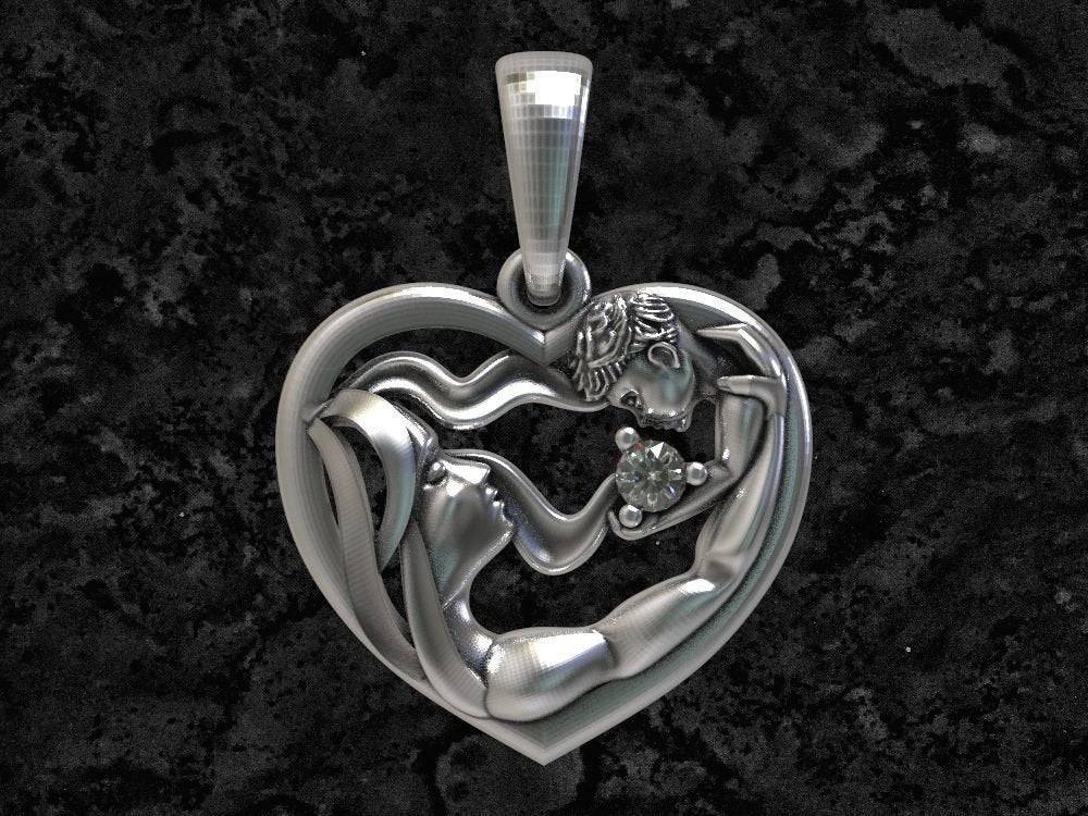 Mother And Son Pendant *10k/14k/18k White, Yellow, Rose Green Gold, Gold Plated & Silver* Mom Baby Boy Women Child Heart Love Charm Necklace | Loni Design Group |   | Men's jewelery|Mens jewelery| Men's pendants| men's necklace|mens Pendants| skull jewelry|Ladies Jewellery| Ladies pendants|ladies skull ring| skull wedding ring| Snake jewelry| gold| silver| Platnium|