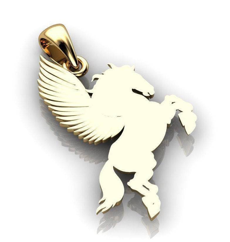 Brave Pegasus Pendant *10k/14k/18k White, Yellow, Rose, Green Gold, Gold Plated & Silver* Fantasy Mythical Winged Horse LARP Charm Necklace | Loni Design Group |   | Men's jewelery|Mens jewelery| Men's pendants| men's necklace|mens Pendants| skull jewelry|Ladies Jewellery| Ladies pendants|ladies skull ring| skull wedding ring| Snake jewelry| gold| silver| Platnium|
