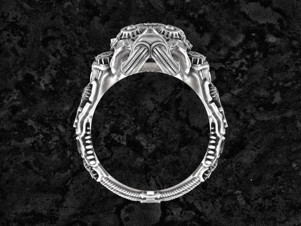 Gearhead Skull Ring | Loni Design Group | Rings  | Men's jewelery|Mens jewelery| Men's pendants| men's necklace|mens Pendants| skull jewelry|Ladies Jewellery| Ladies pendants|ladies skull ring| skull wedding ring| Snake jewelry| gold| silver| Platnium|