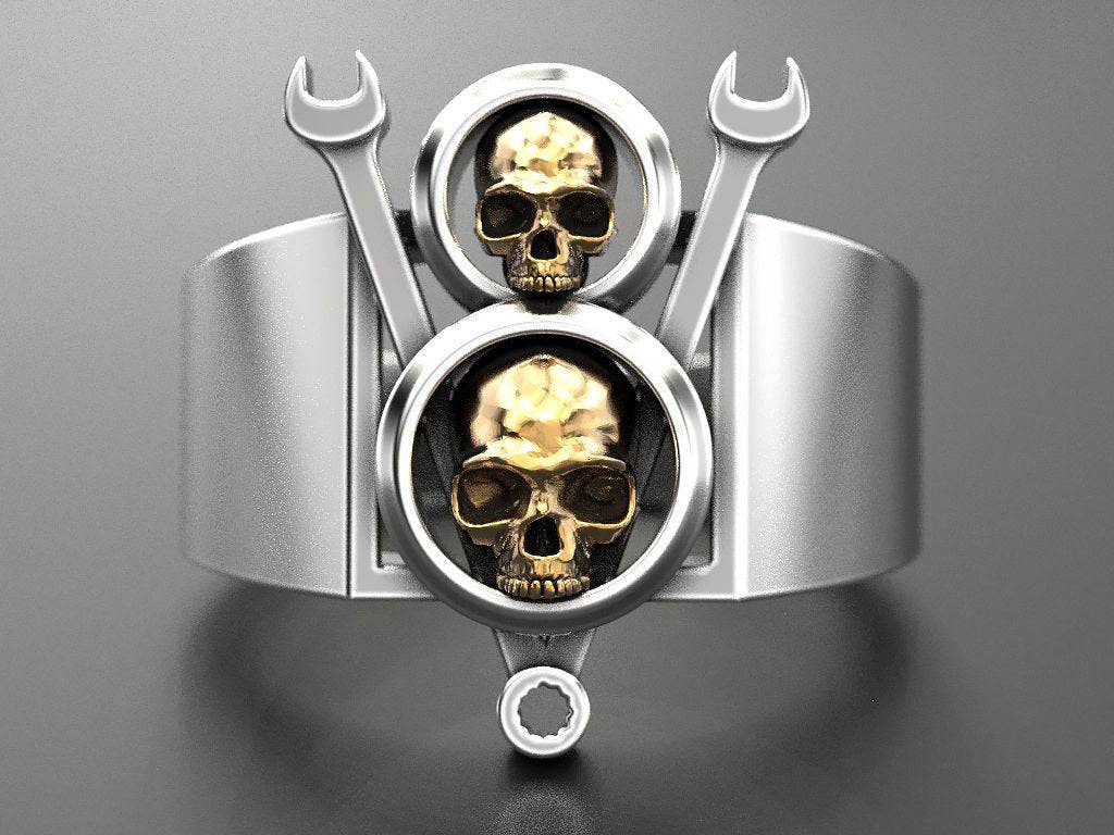 Wrench And Skull Ring | Loni Design Group | Rings  | Men's jewelery|Mens jewelery| Men's pendants| men's necklace|mens Pendants| skull jewelry|Ladies Jewellery| Ladies pendants|ladies skull ring| skull wedding ring| Snake jewelry| gold| silver| Platnium|
