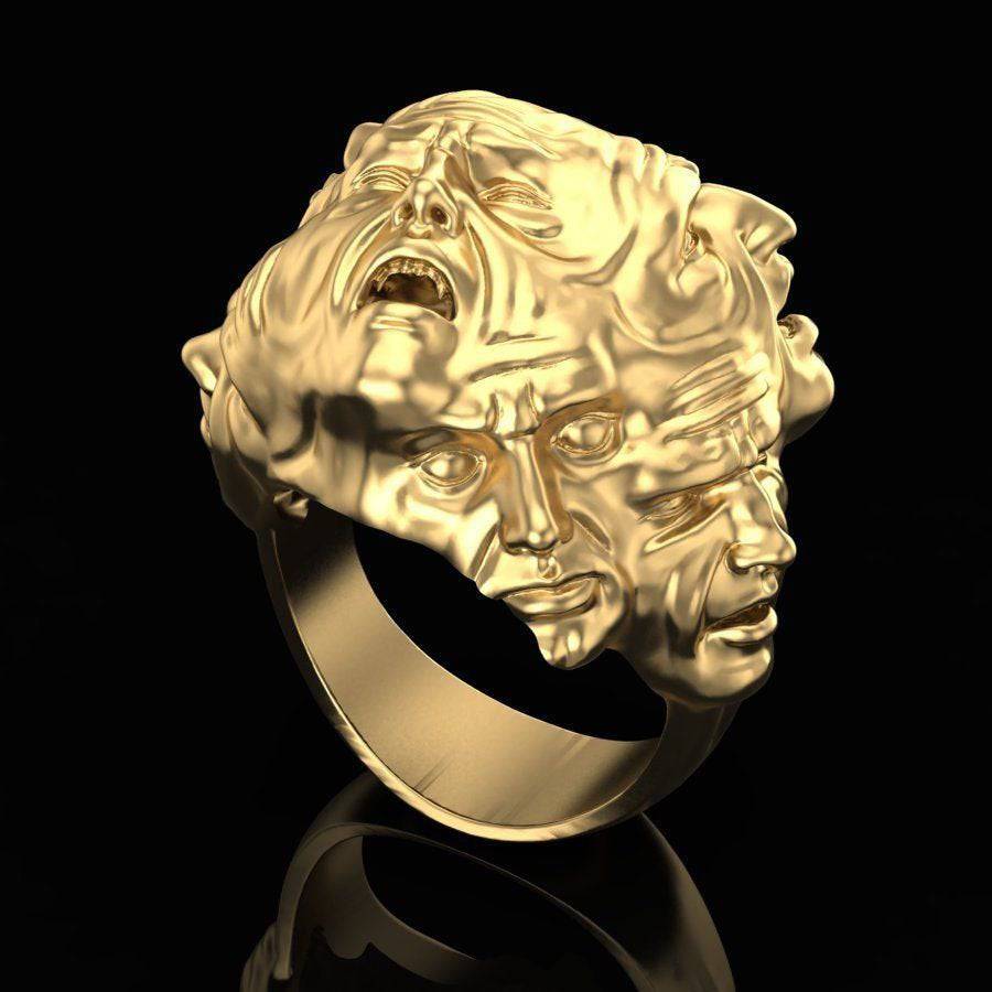 My Emotions Ring *10k/14k/18k White, Yellow, Rose, Green Gold, Gold Plated & Silver* Faces Happy Sad Surprised Angry Actor Men Women Thumb | Loni Design Group |   | Men's jewelery|Mens jewelery| Men's pendants| men's necklace|mens Pendants| skull jewelry|Ladies Jewellery| Ladies pendants|ladies skull ring| skull wedding ring| Snake jewelry| gold| silver| Platnium|
