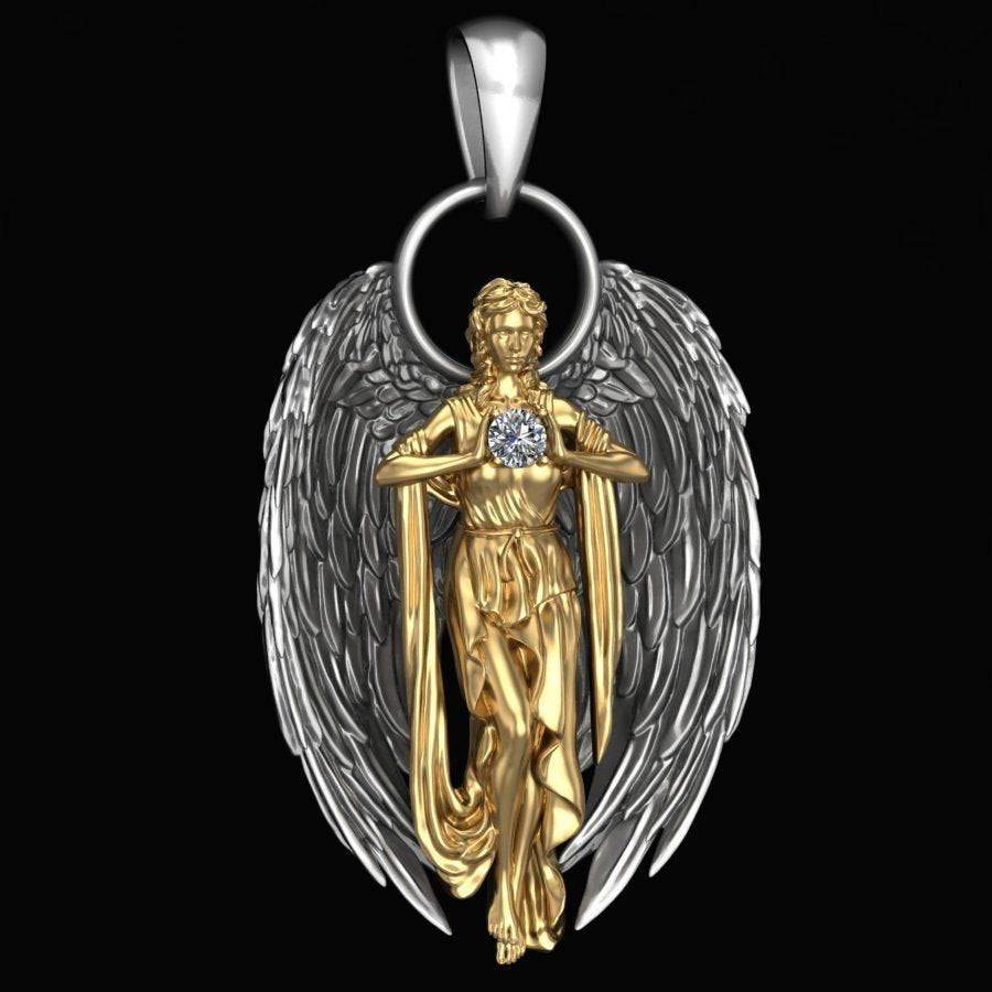 Anaita Angel Pendant *Moissanite With 10k/14k/18k White, Yellow, Rose, Green Gold, Gold Plated & Silver* Jesus Christ God Charm Necklace | Loni Design Group |   | Men's jewelery|Mens jewelery| Men's pendants| men's necklace|mens Pendants| skull jewelry|Ladies Jewellery| Ladies pendants|ladies skull ring| skull wedding ring| Snake jewelry| gold| silver| Platnium|