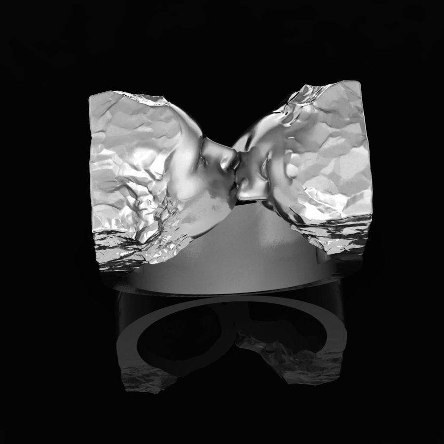Rock Solid Love Ring *10k/14k/18k White, Yellow, Rose, Green Gold, Gold Plated & Silver* Man Women Men Women Stone Carve Chisel Heart Thumb | Loni Design Group |   | Men's jewelery|Mens jewelery| Men's pendants| men's necklace|mens Pendants| skull jewelry|Ladies Jewellery| Ladies pendants|ladies skull ring| skull wedding ring| Snake jewelry| gold| silver| Platnium|