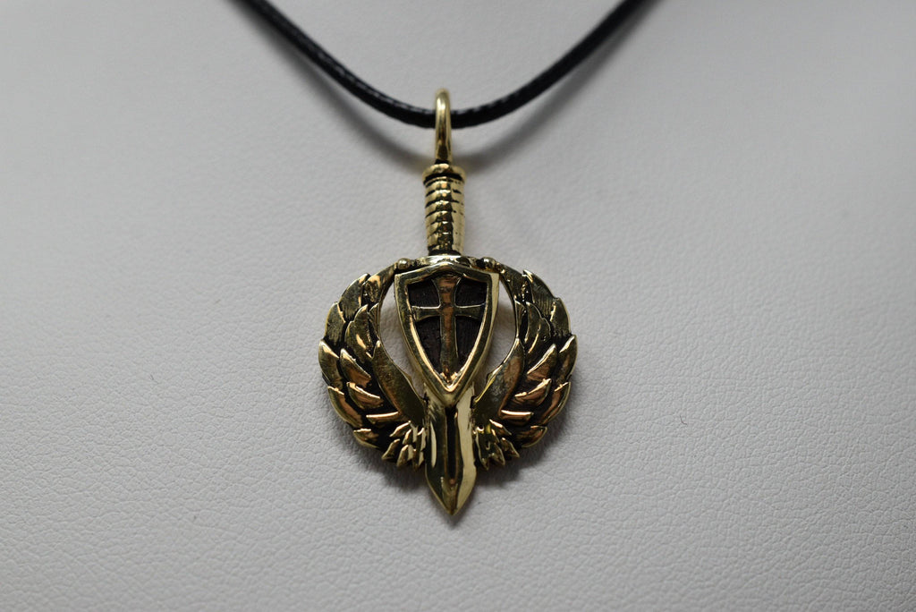 Rise Above Danger Sword Pendant *10k/14k/18k White, Yellow, Rose, Green Gold, Gold Plated & Silver* Weapon Blade Wing Cross Charm Necklace | Loni Design Group |   | Men's jewelery|Mens jewelery| Men's pendants| men's necklace|mens Pendants| skull jewelry|Ladies Jewellery| Ladies pendants|ladies skull ring| skull wedding ring| Snake jewelry| gold| silver| Platnium|