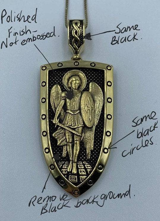Custom Order For Melissa - St Michael Archangel Pendant *10k Yellow Gold - With Modified Black Detailing And A Custom Bale* | Loni Design Group |   | Men's jewelery|Mens jewelery| Men's pendants| men's necklace|mens Pendants| skull jewelry|Ladies Jewellery| Ladies pendants|ladies skull ring| skull wedding ring| Snake jewelry| gold| silver| Platnium|