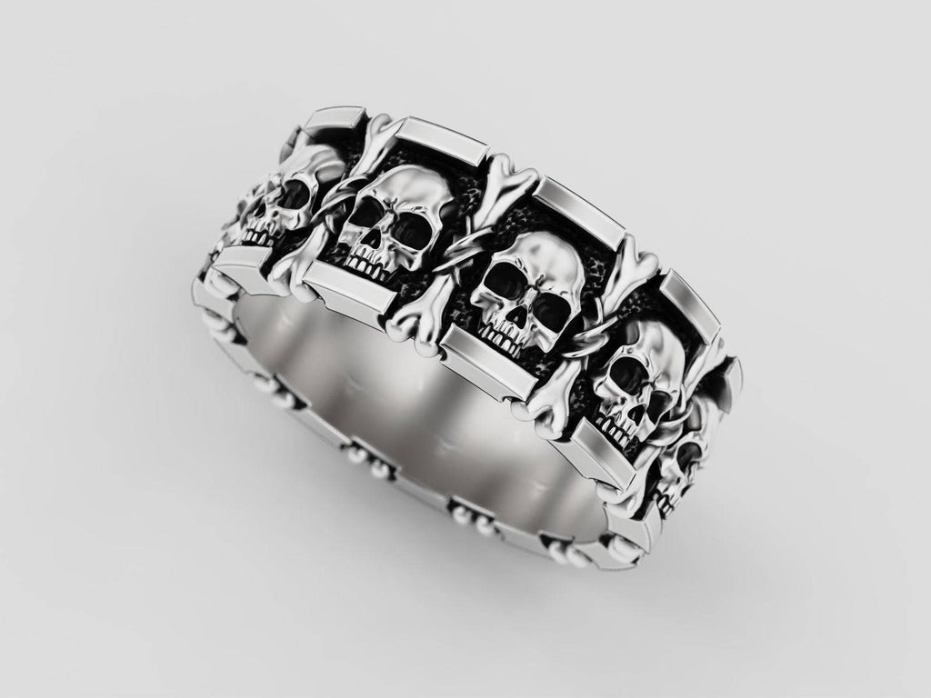 Skull and Bones Ring *10k/14k/18k White, Yellow, Rose, Green Gold, Gold Plated & Silver* Skeleton Punk Gothic Biker Thumb Pinky Men Women | Loni Design Group |   | Men's jewelery|Mens jewelery| Men's pendants| men's necklace|mens Pendants| skull jewelry|Ladies Jewellery| Ladies pendants|ladies skull ring| skull wedding ring| Snake jewelry| gold| silver| Platnium|